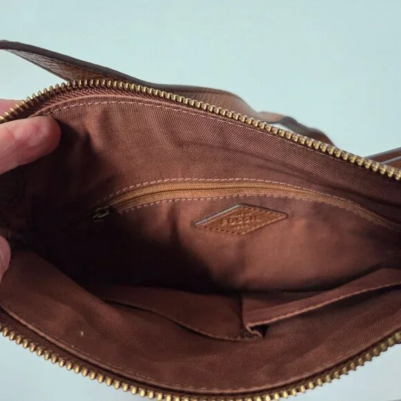 Fossil Purse Brown Red Gold Patchwork Leather Crossbody Bag Preppy Boho - Picture 4 of 7